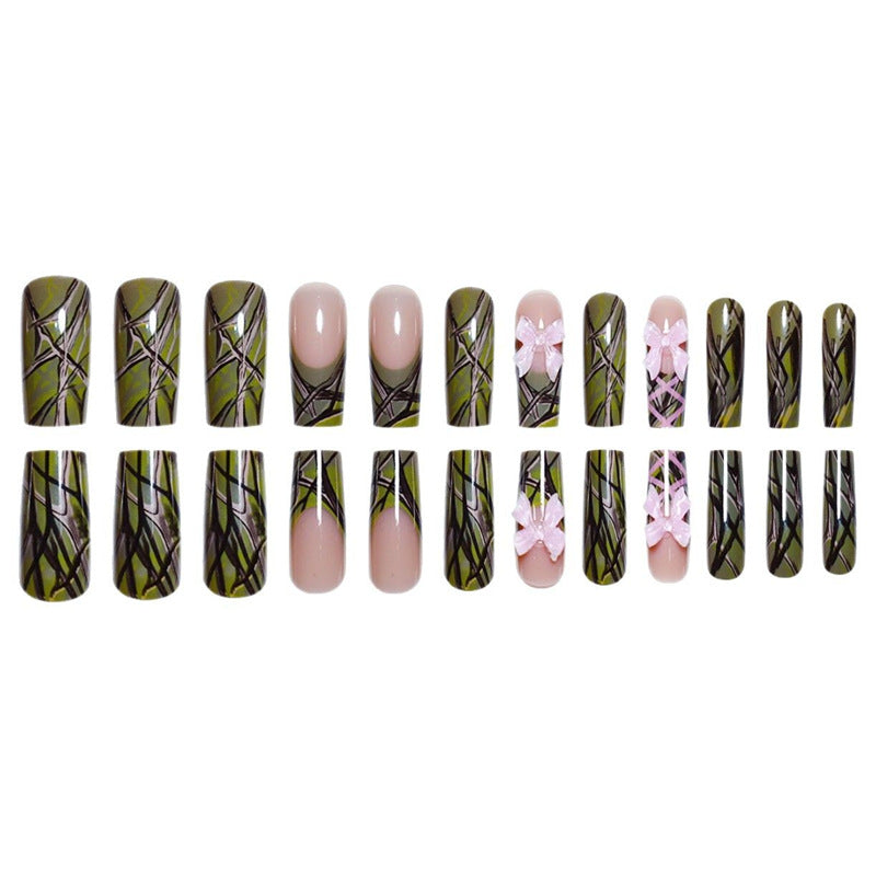 Decorative Long Press-On Nail Art with Bow Accents Bowlift