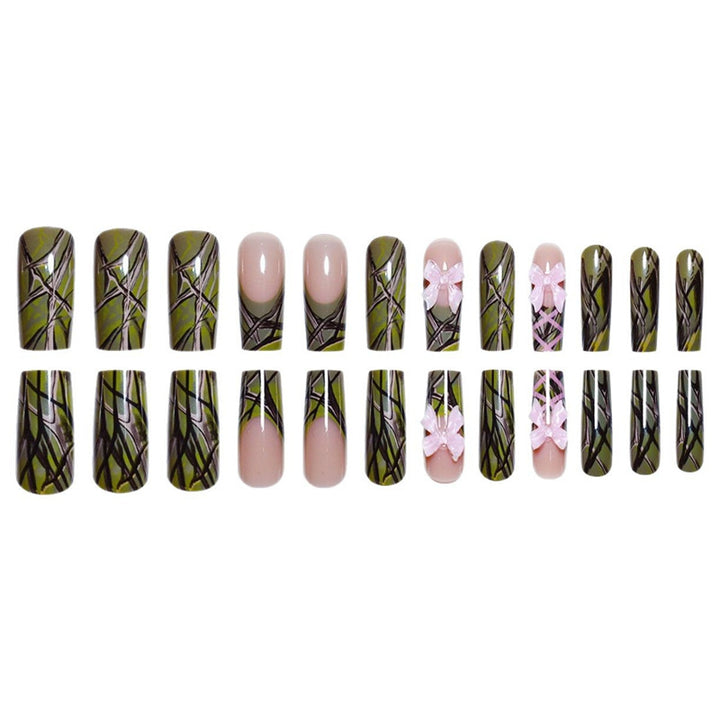 Decorative Long Press-On Nail Art with Bow Accents Bowlift