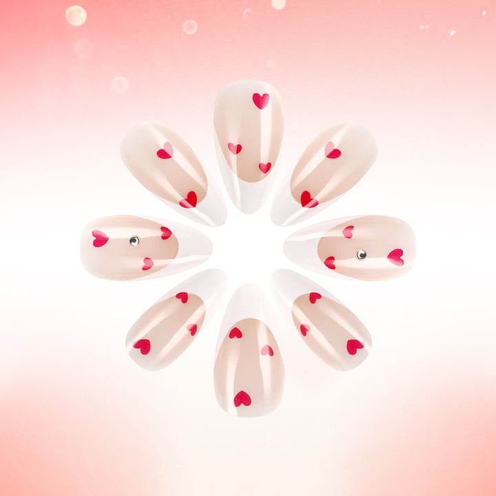 Heart-Embellished Elegant Press-On Nails Bowlift