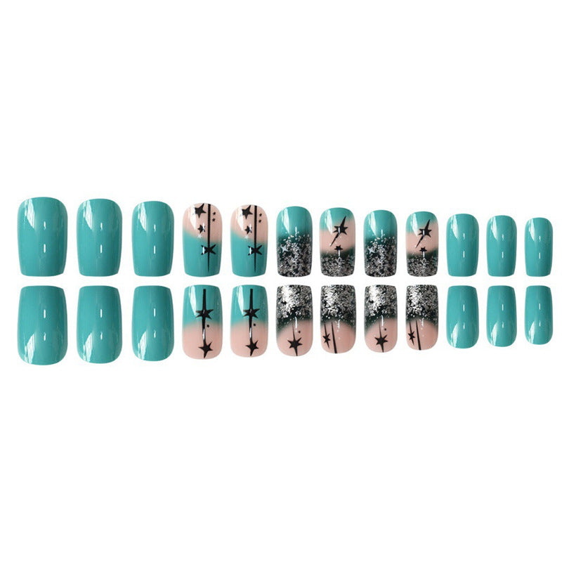 Artistic Gradient Press-On Nail Set with Star Design Bowlift