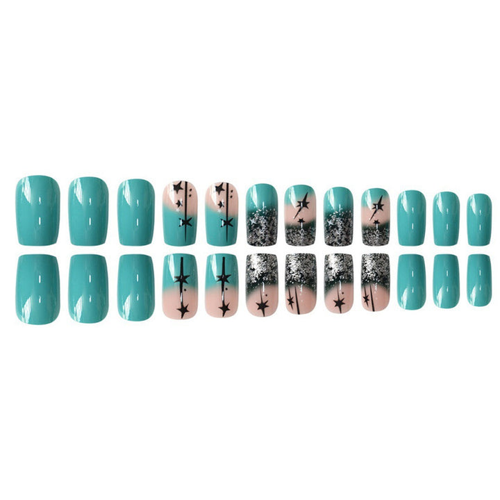 Artistic Gradient Press-On Nail Set with Star Design Bowlift