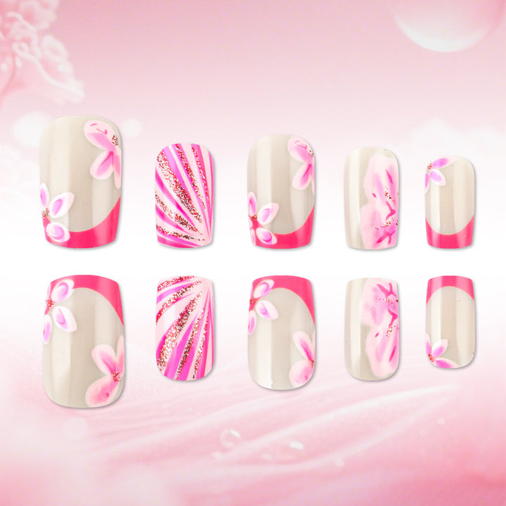 Artistic Floral Gel Press-On Nails Bowlift