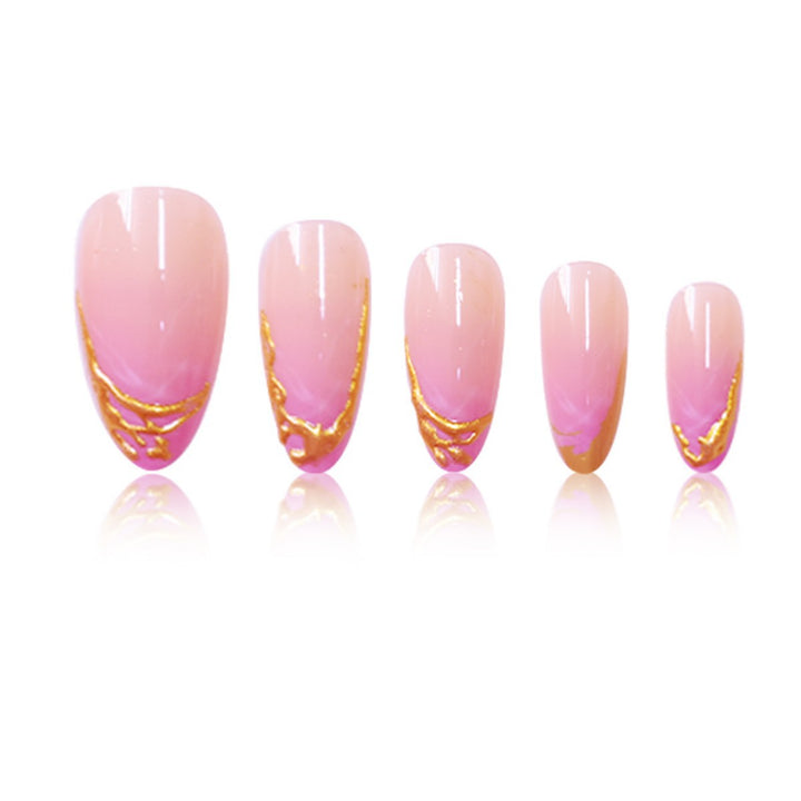 Elegant Stiletto Press-On Nail Extensions with Gold Tip Detail Bowlift