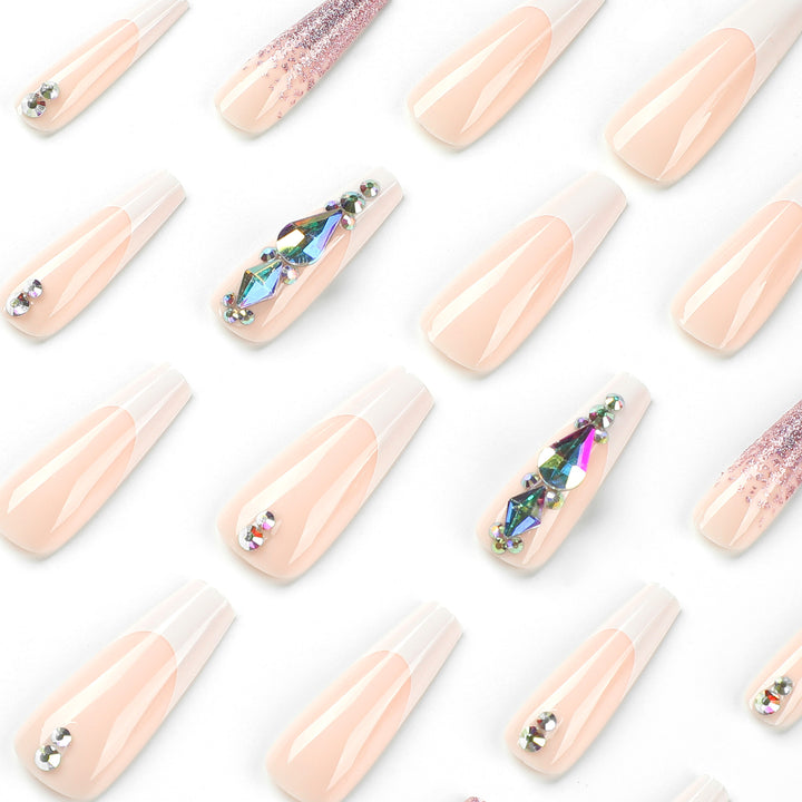 Artful Nail Extensions with Glitter and Rhinestone Accents Bowlift