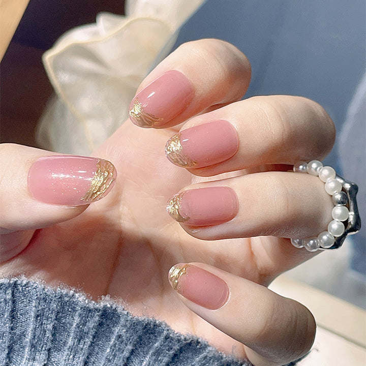 Elegant Gold-Tipped Press-On Nails Bowlift