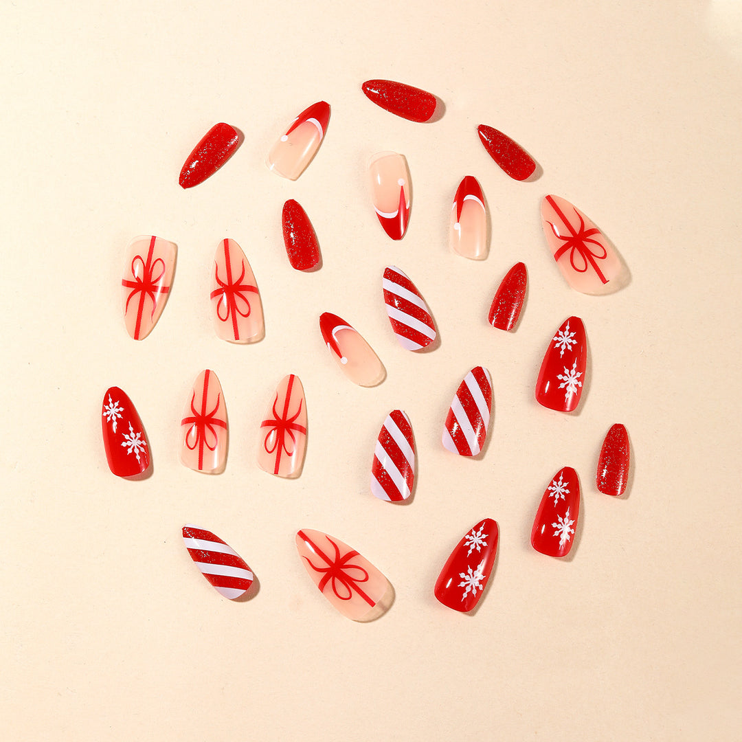 Festive Holiday-Themed Stiletto Nail Art Set Bowlift