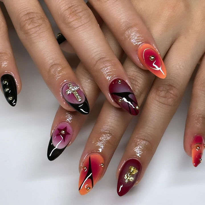Artistic stiletto nails with creative designs Bowlift