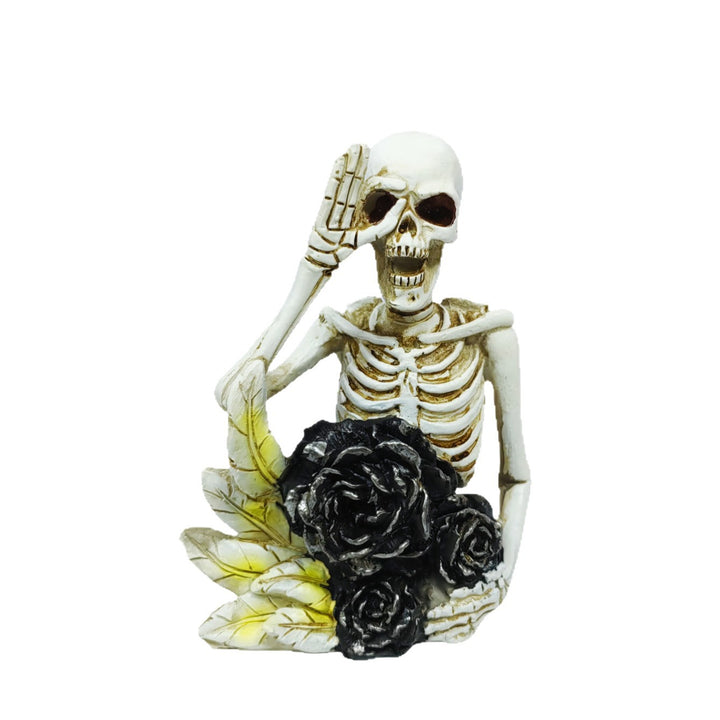 Stylish skeleton figure with top hat and black rose Bowlift