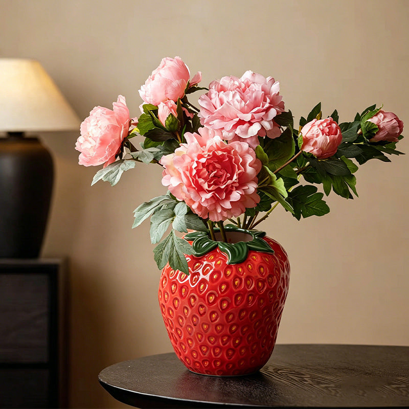 Strawberry-Shaped Decorative Ceramic Vase