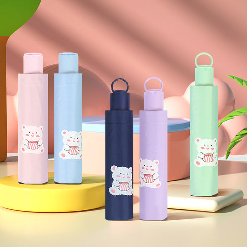 Women's Folding Umbrella with Playful Bear Design Bowlift