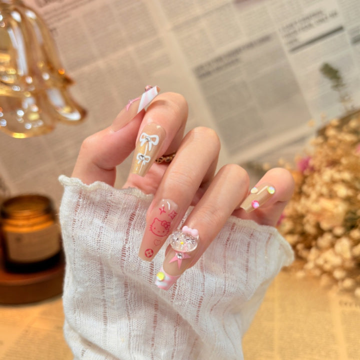 Decorative Gemstone and Floral Press-On Nails Bowlift