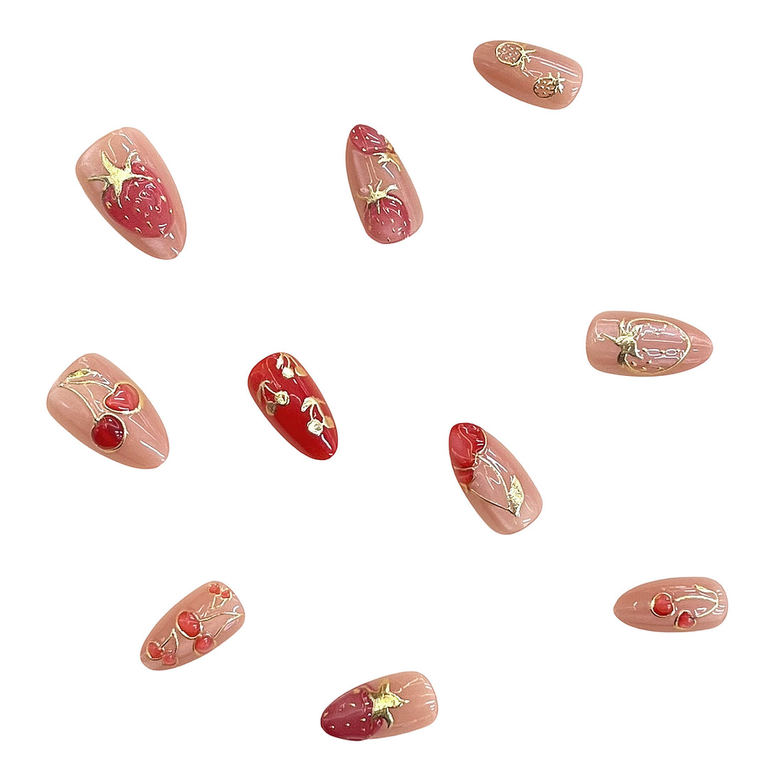 Artistic Floral-Accent Press-On Nails Set Bowlift