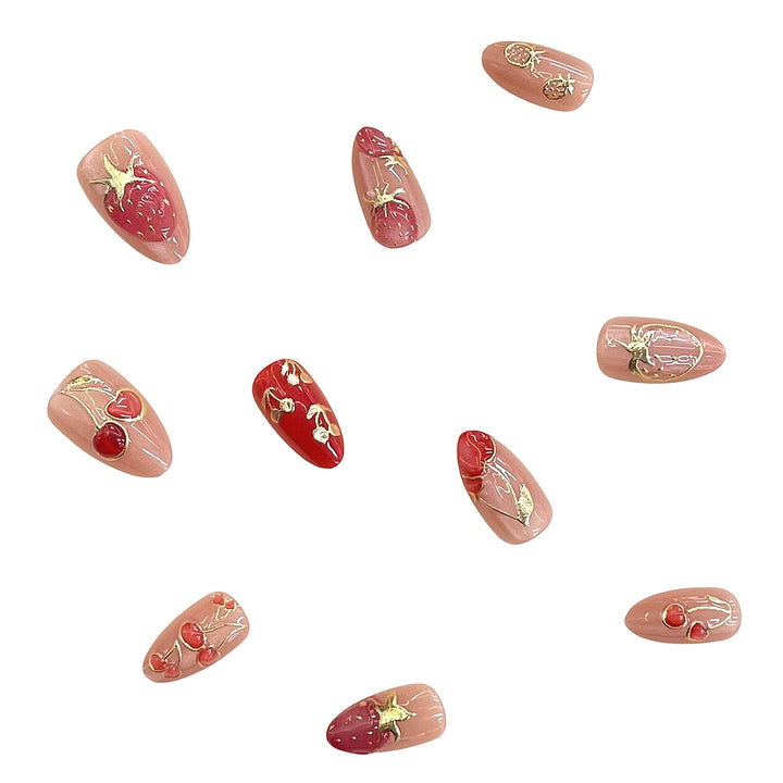 Artistic Floral-Accent Press-On Nails Set Bowlift