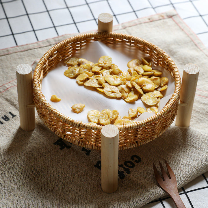 Handwoven Decorative Tabletop Basket with Wooden Legs Bowlift