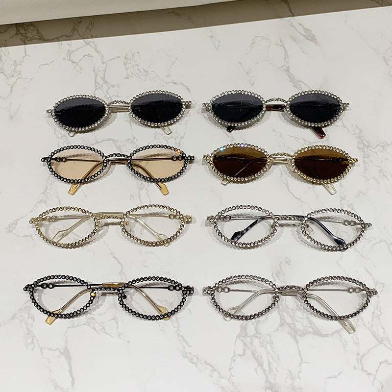 Ladies Designer Eyewear Frame with Extravagant Pearl Frame Bowlift