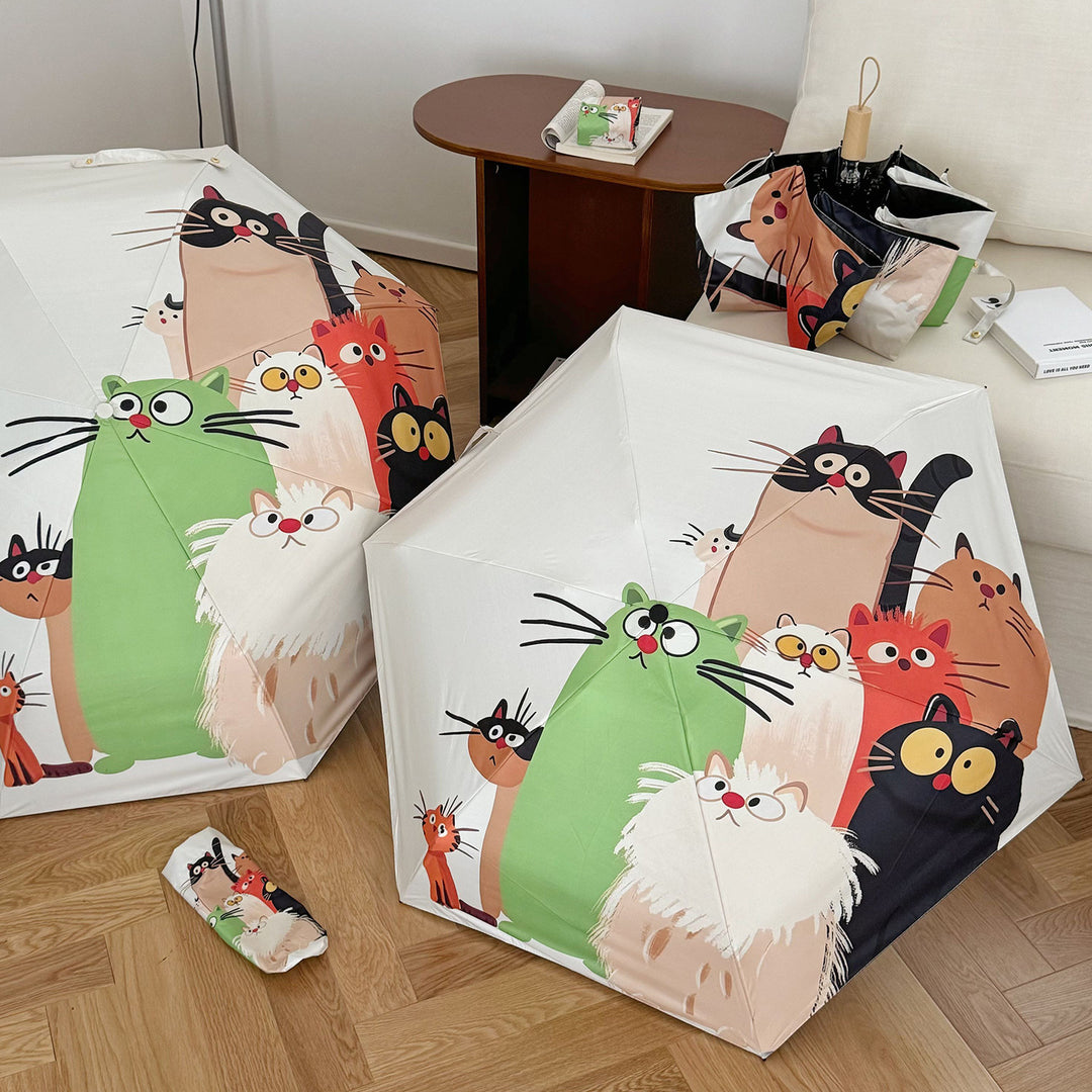 Women's Folding Umbrella with Playful Cat Design Bowlift
