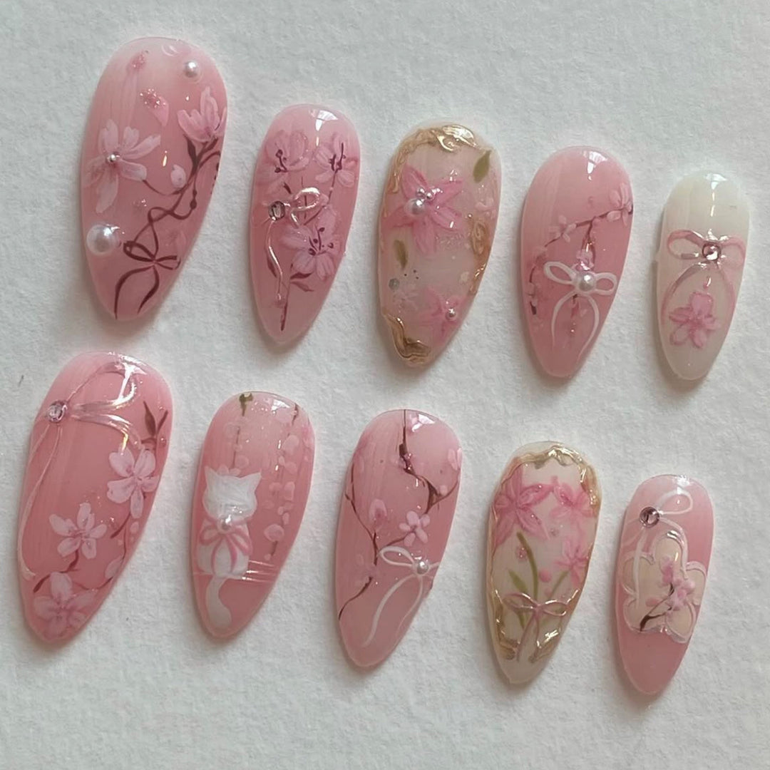 Floral Pattern Gel Nail Art Bowlift