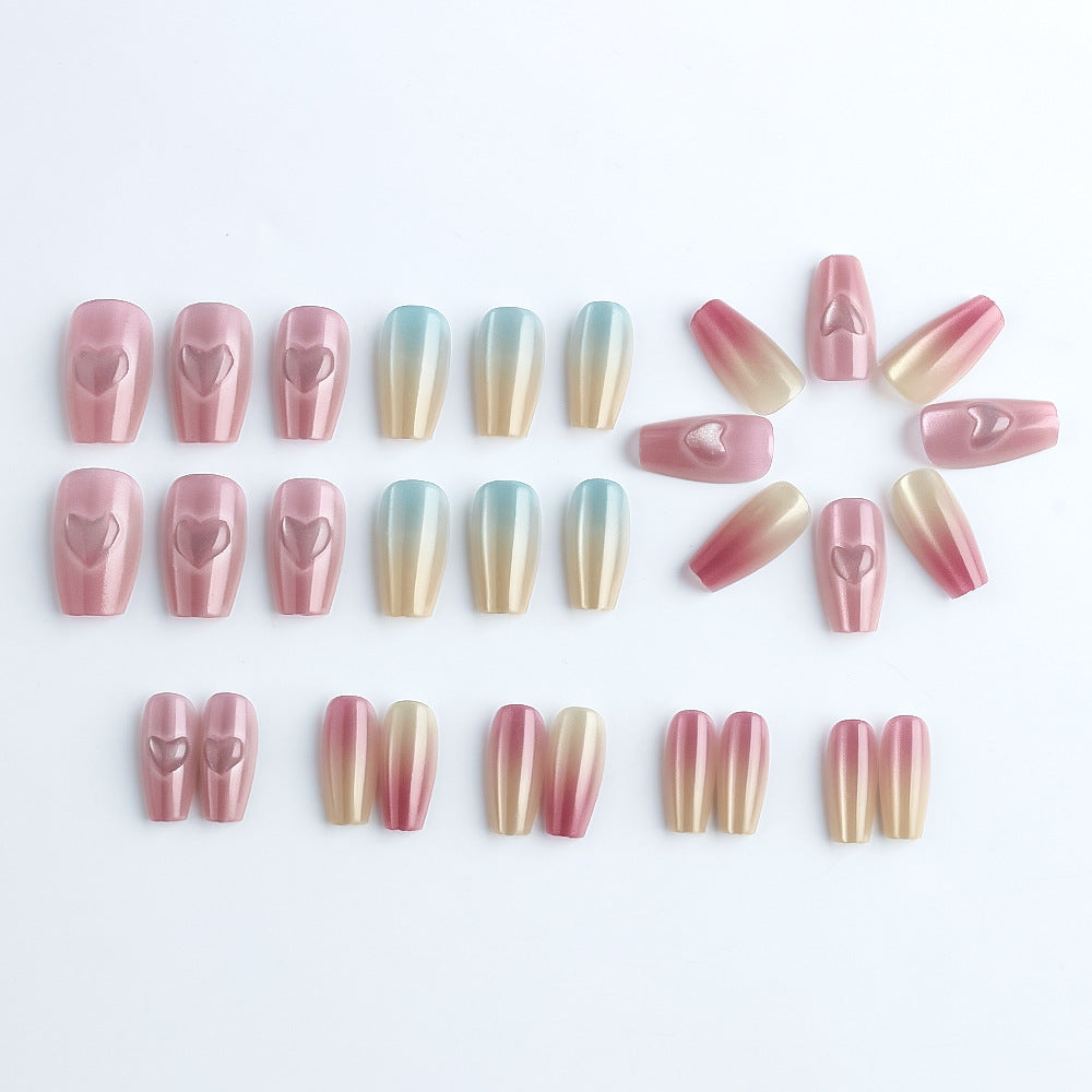Heart-Embellished Gradient Press-On Nails Bowlift