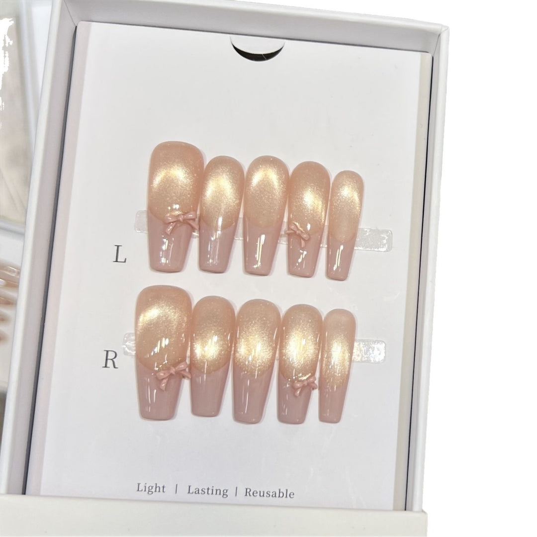 Reusable Press-On Nail Set with Elegant Bow Accents Bowlift