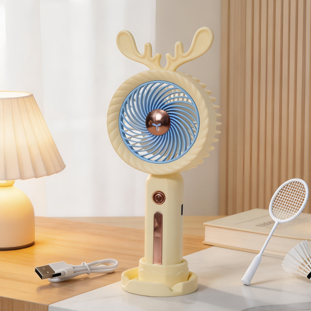 Women's Portable Hand Fan with Creative Antler Design Bowlift
