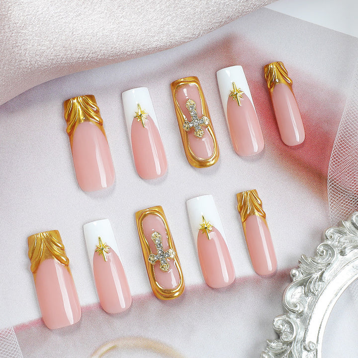 Creative Nail Art Set with Sparkling Gold Accents Bowlift
