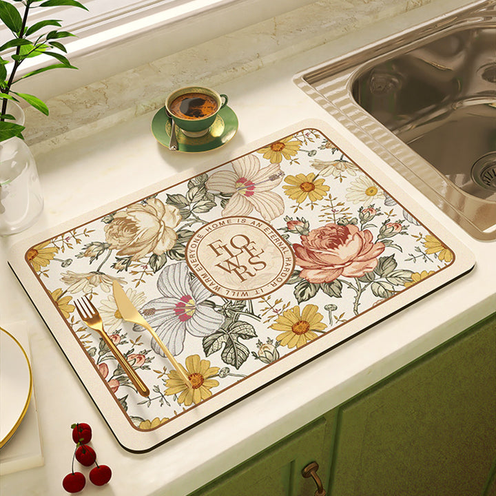 Floral Design Kitchen Mat Bowlift