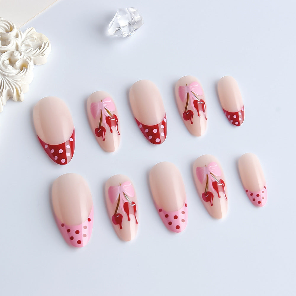 Artistic Cherry-Themed Press-On Nail Art Set Bowlift