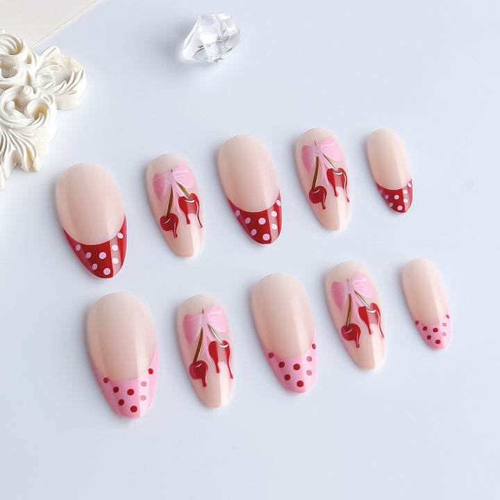 Artistic Cherry-Themed Press-On Nail Art Set Bowlift