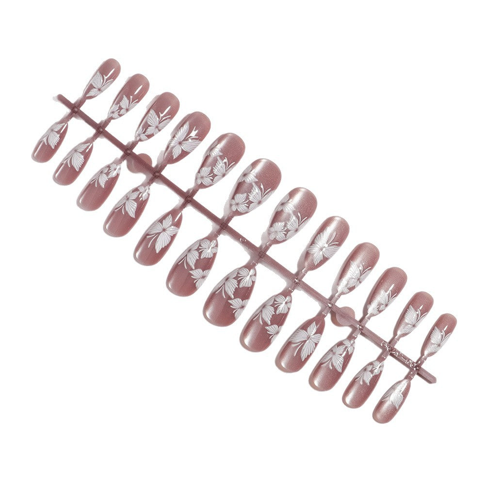Premium Artistic Press-On Nails Set with Floral Accents Bowlift