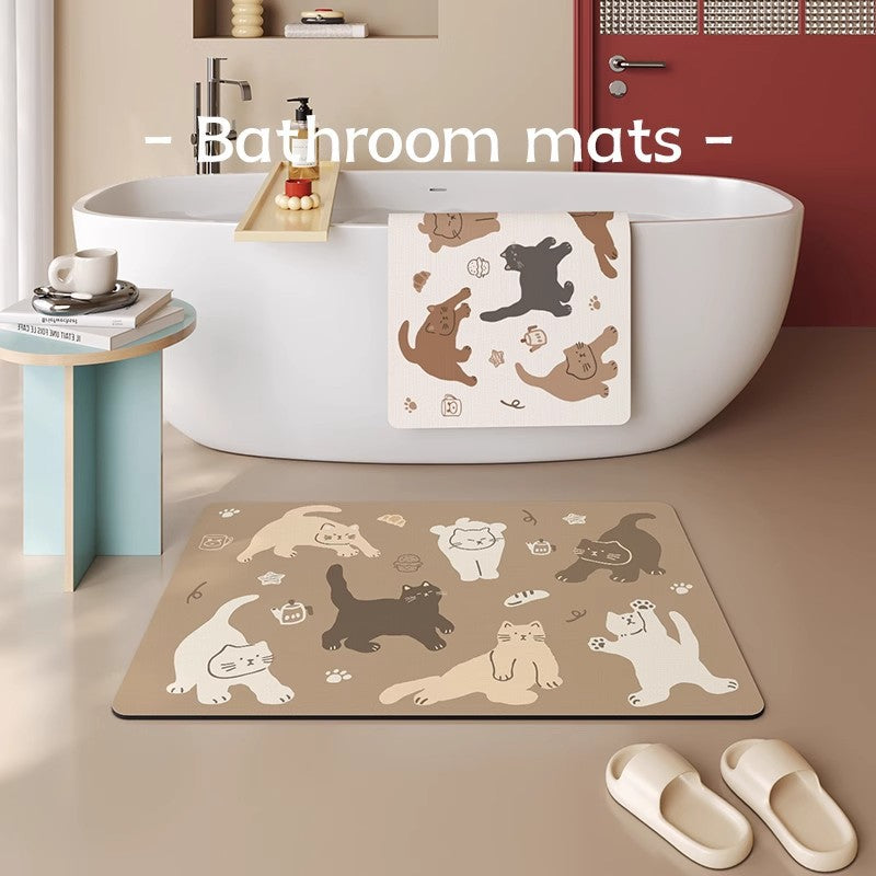 Playful Cat-Themed Bath Mat