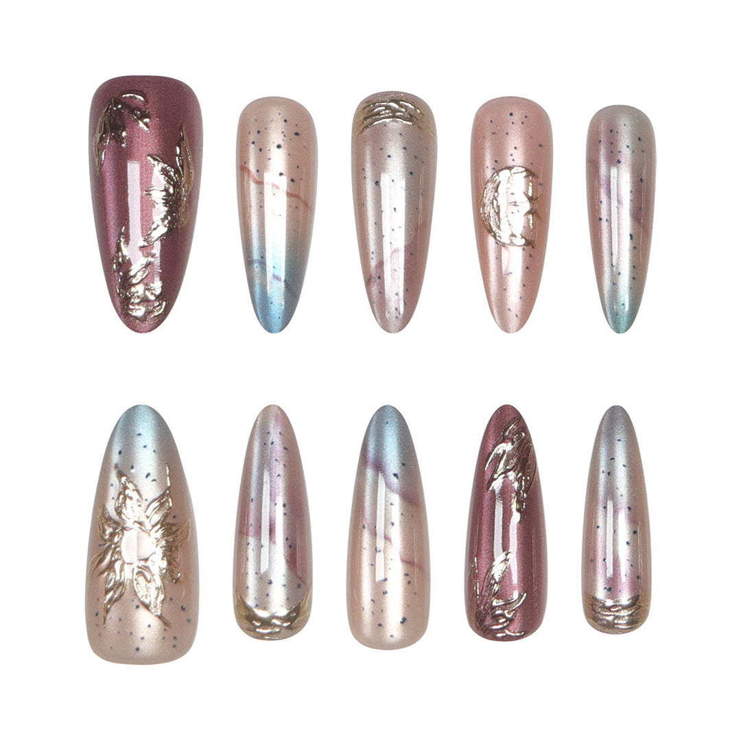 Elegant Stiletto Press-On Nail Set with Metallic Accents Bowlift