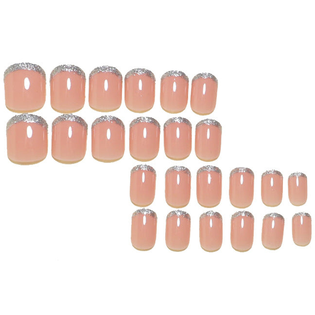 Sparkling French Tip Press-On Nails Bowlift