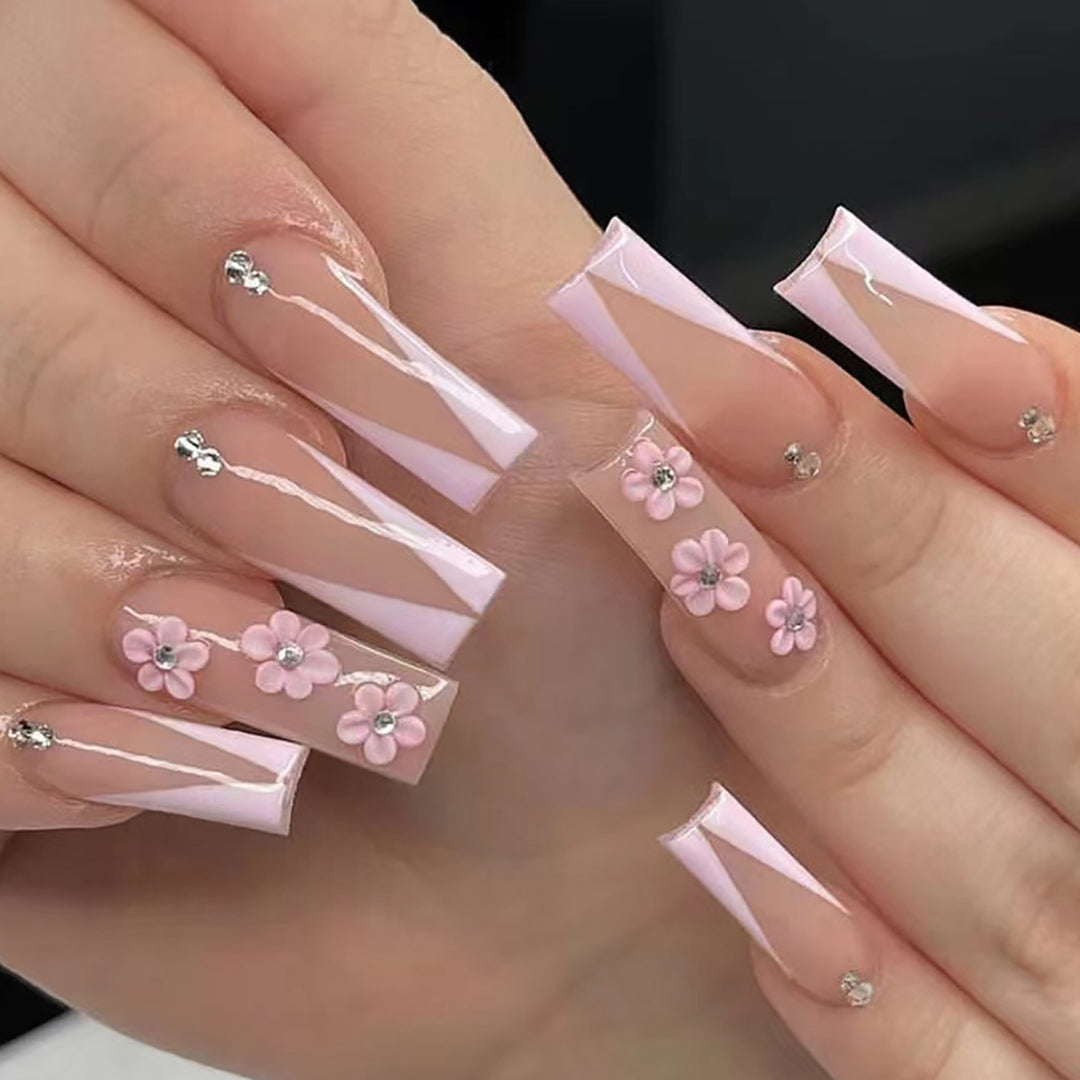 Floral Embellished Press-On Nails Bowlift
