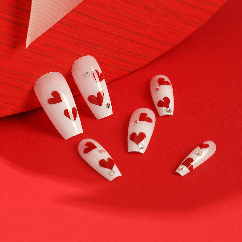 Artful Nail Extensions with Romantic Heart Designs Bowlift