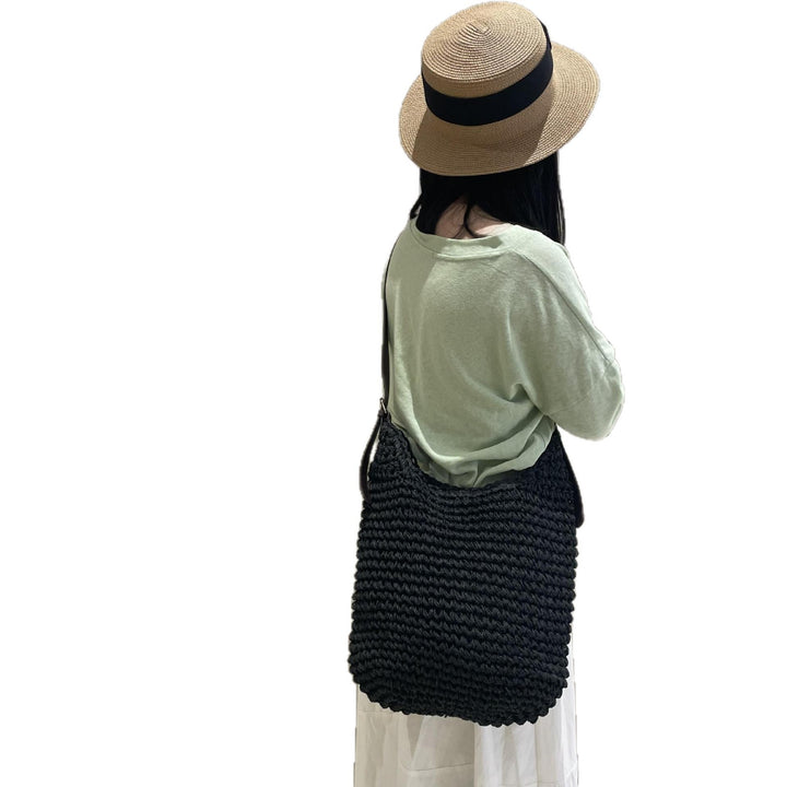 Handcrafted macrame shoulder bag with leather straps Bowlift
