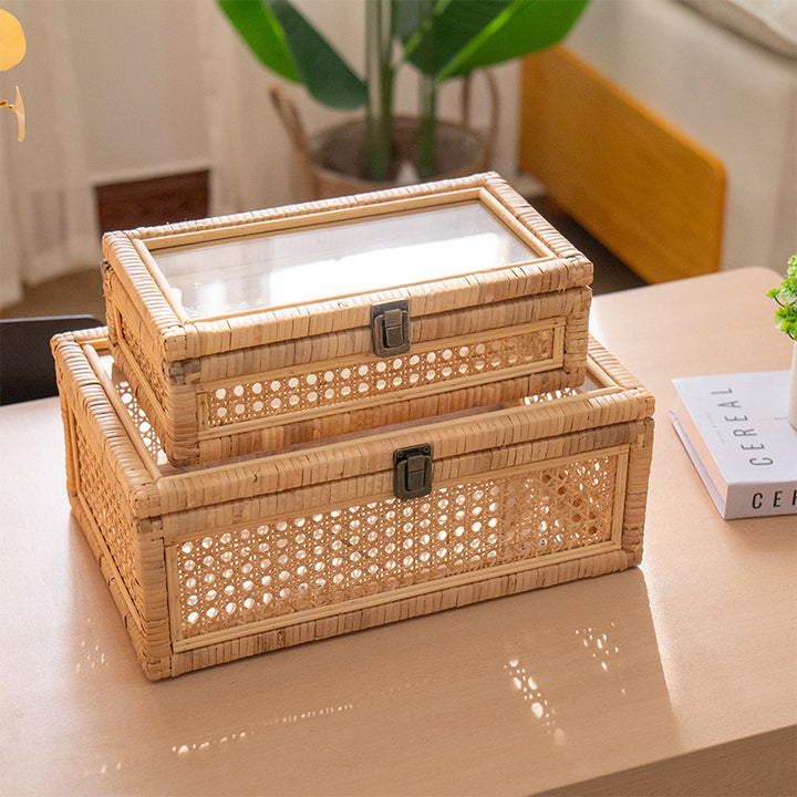 Practical storage box with glass surface