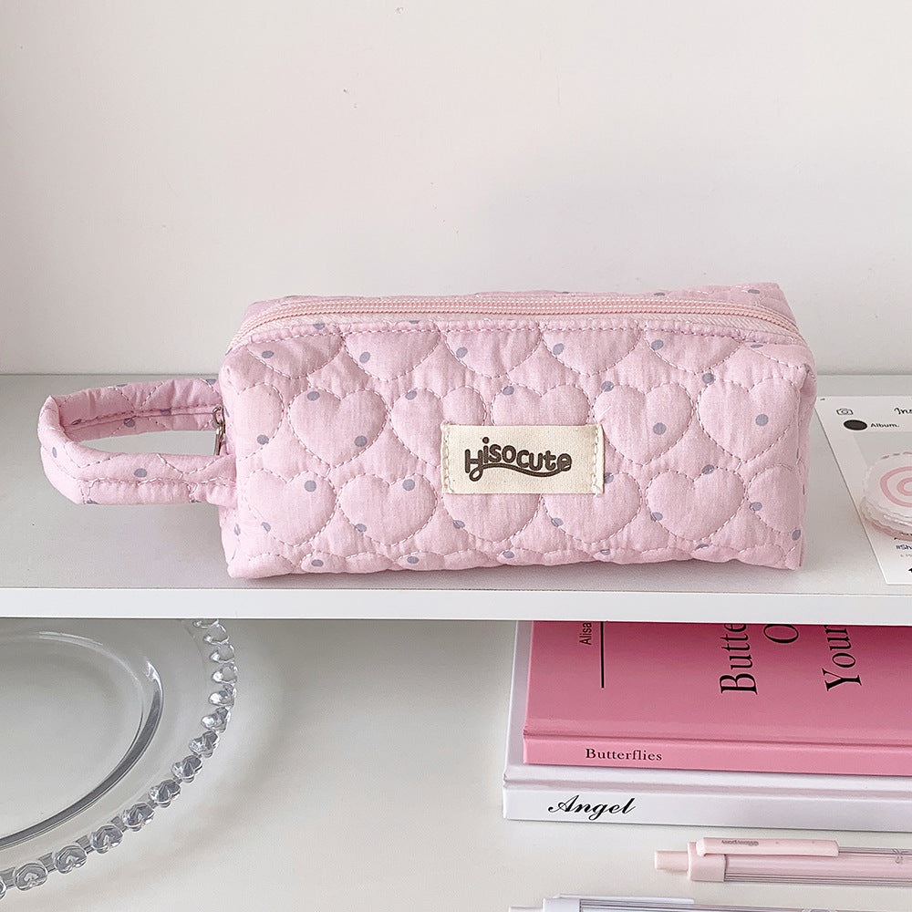 Quilted Heart-Shaped Pencil Case Bowlift