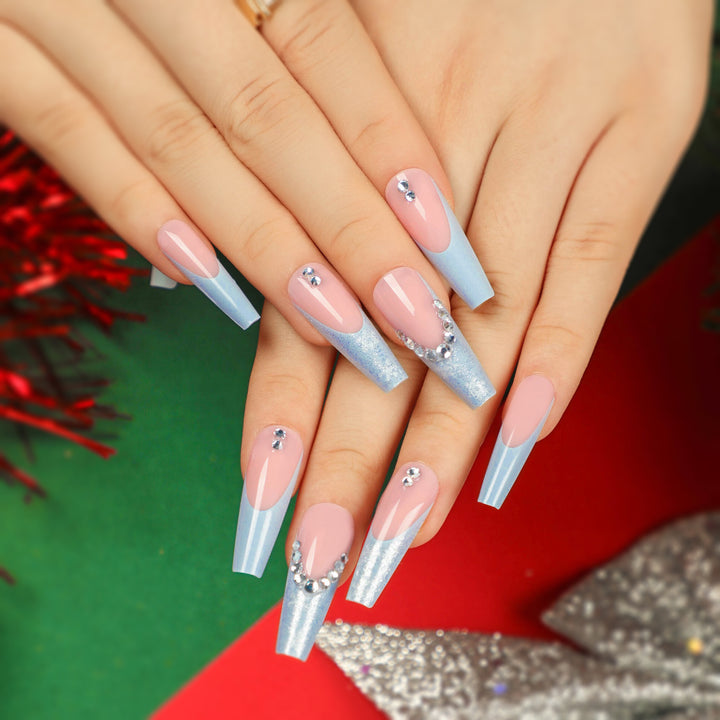 Artful Nail Extensions with Glitter and Rhinestone Embellishments Bowlift