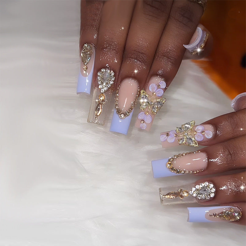 Elegant Stiletto Press-On Nail Art with Rhinestone Accents Bowlift