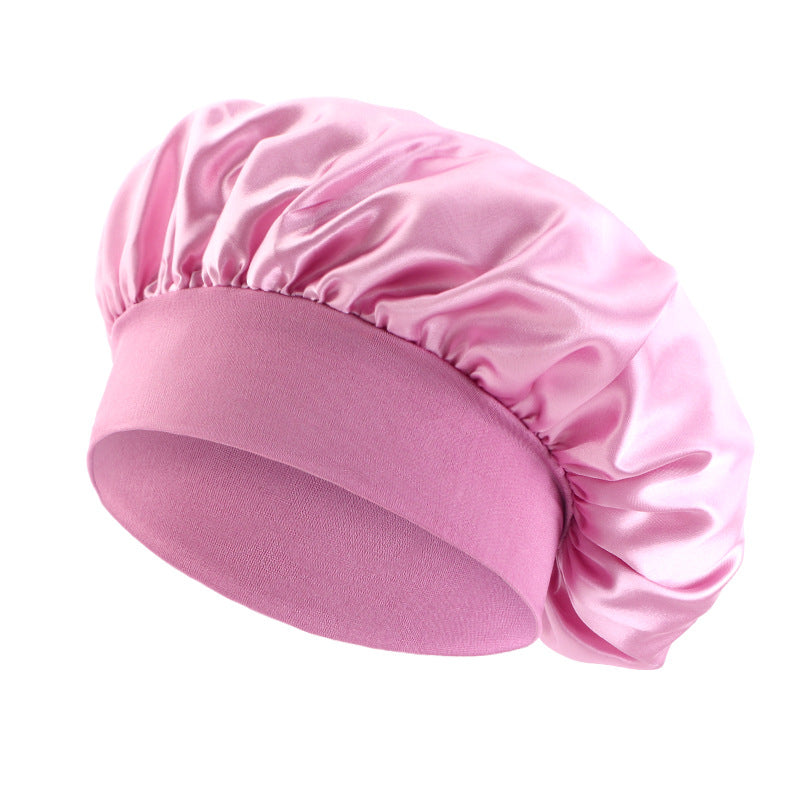 Satin sleep bonnet with wide protective elastic band Bowlift