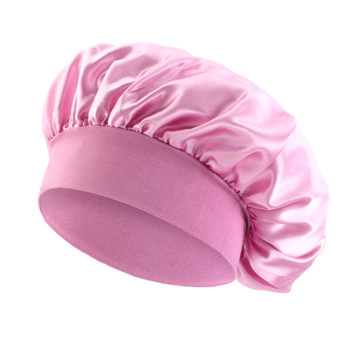 Satin sleep bonnet with wide protective elastic band Bowlift