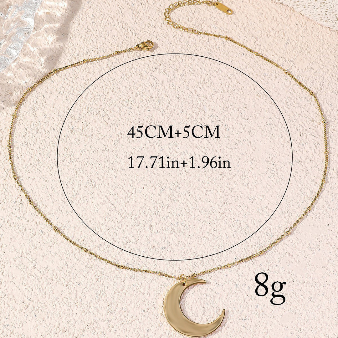 Crescent moon pendant long beaded chain necklace Bowlift