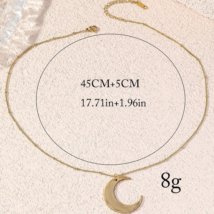 Crescent moon pendant long beaded chain necklace Bowlift