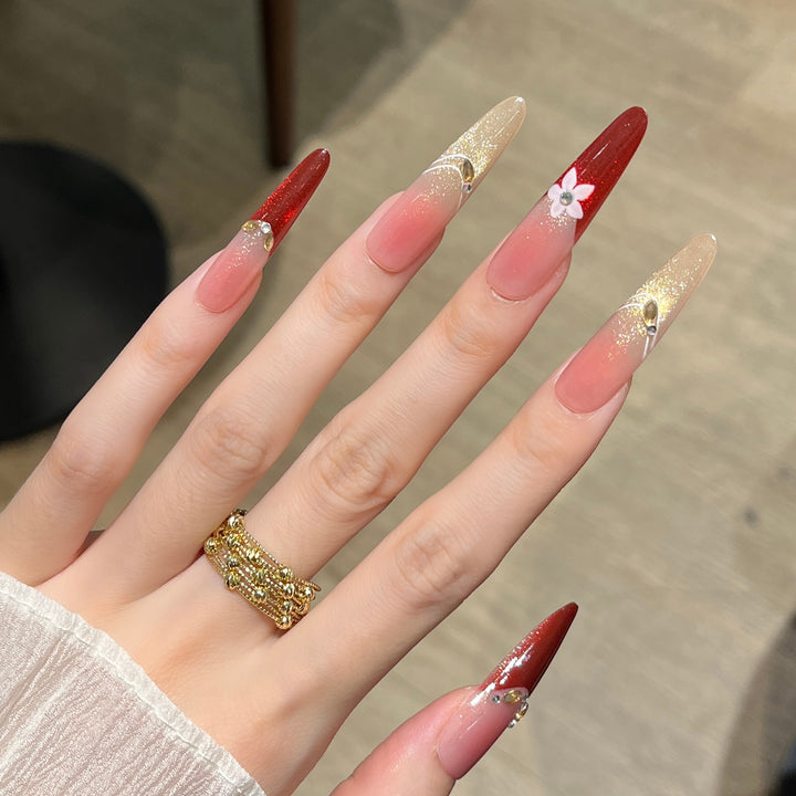 Decorative Long-Stiletto Press-On Nail Art Bowlift