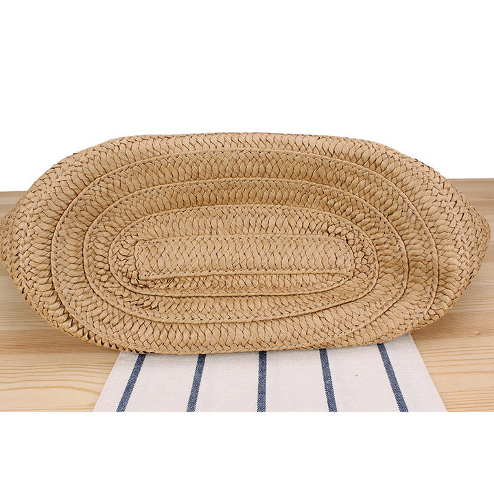 Trendy Beach Bag Made of Woven Straw and Leather Accents Bowlift