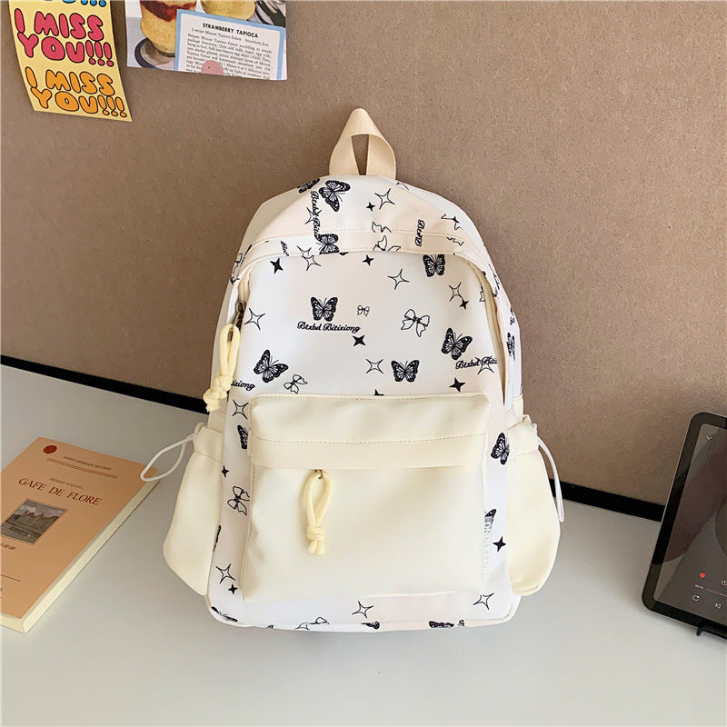 Butterfly Print Multi-Pocket Backpack