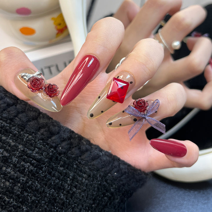 Glamorous Press-On Nail Set with Decorative Gemstone Accents Bowlift