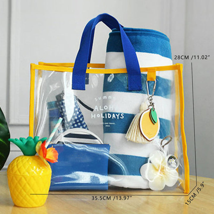 Transparent beach bag with sturdy carrying handles and various compartments Bowlift
