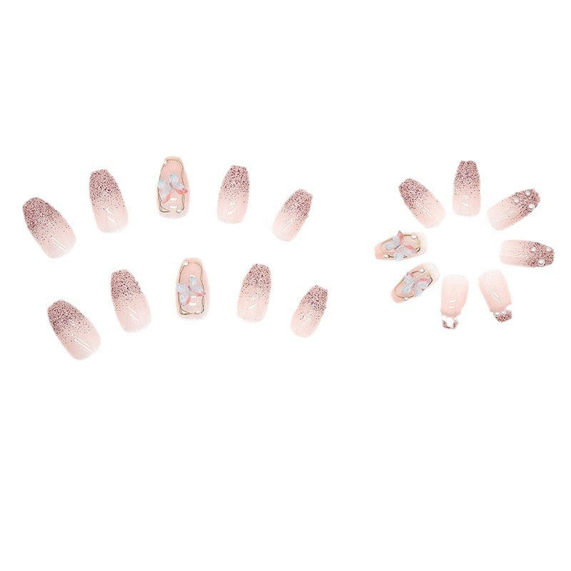 Artificial nails with elegant ombre effect and delicate rhinestone embellishments Bowlift