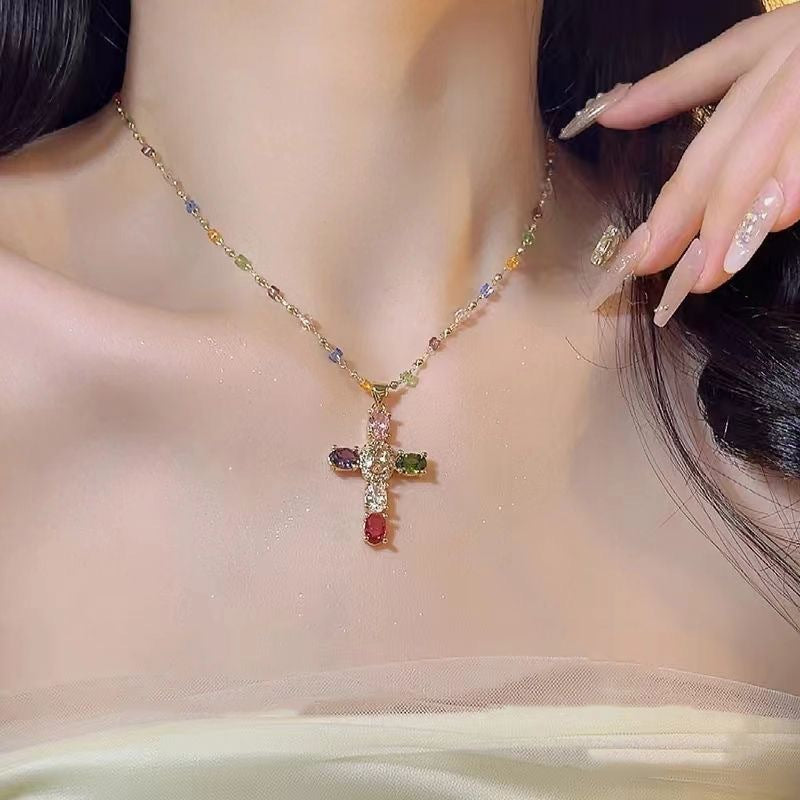 Creative Beaded Cross Necklace Bowlift